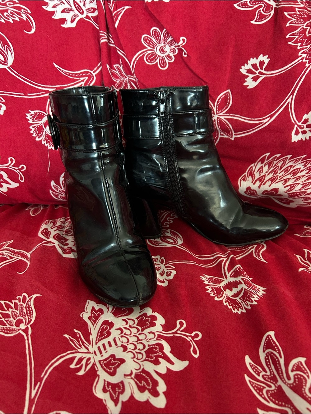 Nine West Black Patent Leather Ankle Boots